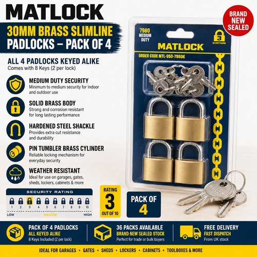 Matlock 30mm brass padlocks - 30mm,