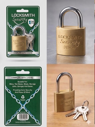 Heavy duty 38mm brass padlock - brass,