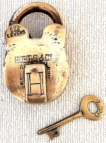 Antique brass padlock hobbs - antique, &
